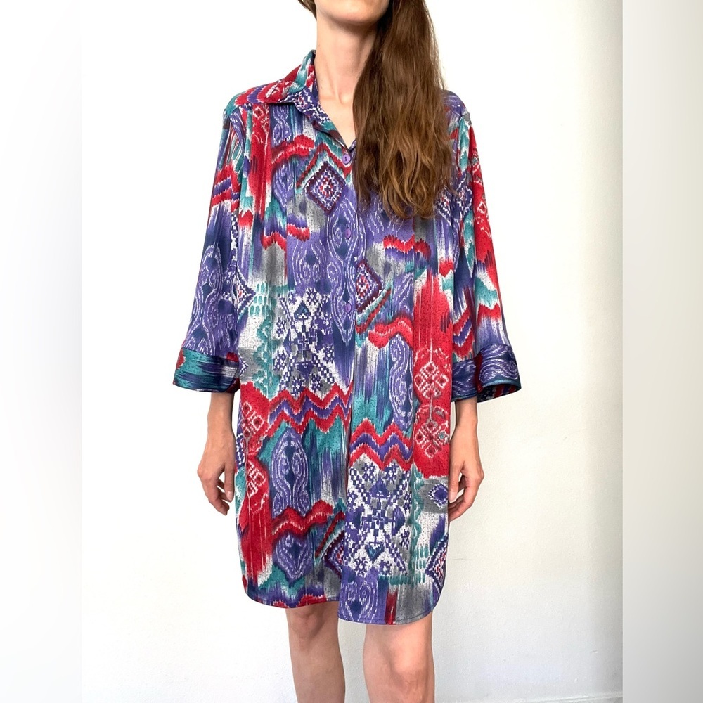 Boho Vintage Graphic Button Down Shirt Or Dress